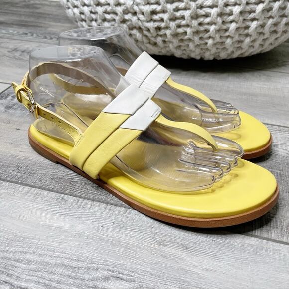 Cole Haan Grand 360 Leather T-Strap Thong Sandals Yellow White Size 8M - Picture 2 of 7